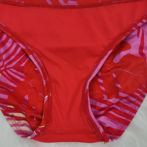 Athena Women's Summer Poolside Bikini Bottom Pink/Red Leaf Bikini Bottoms 8 - Picture 3 of 6